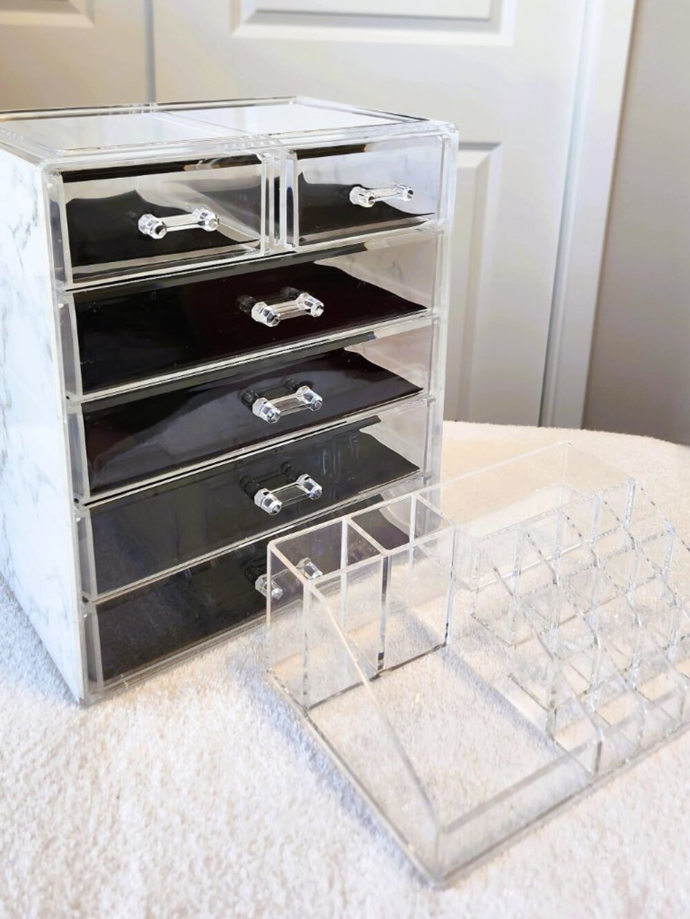Large Acrylic Makeup Organizer 5 Drawer Cosmetic Storage Marble Pattern Vanity - Picture 2 of 6